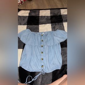 Blue off the shoulder crop top!